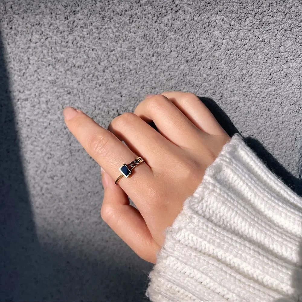 CLOSING SALE! 18K Gold Plated Mini Black Spinal Ring - Picture 3 of 8